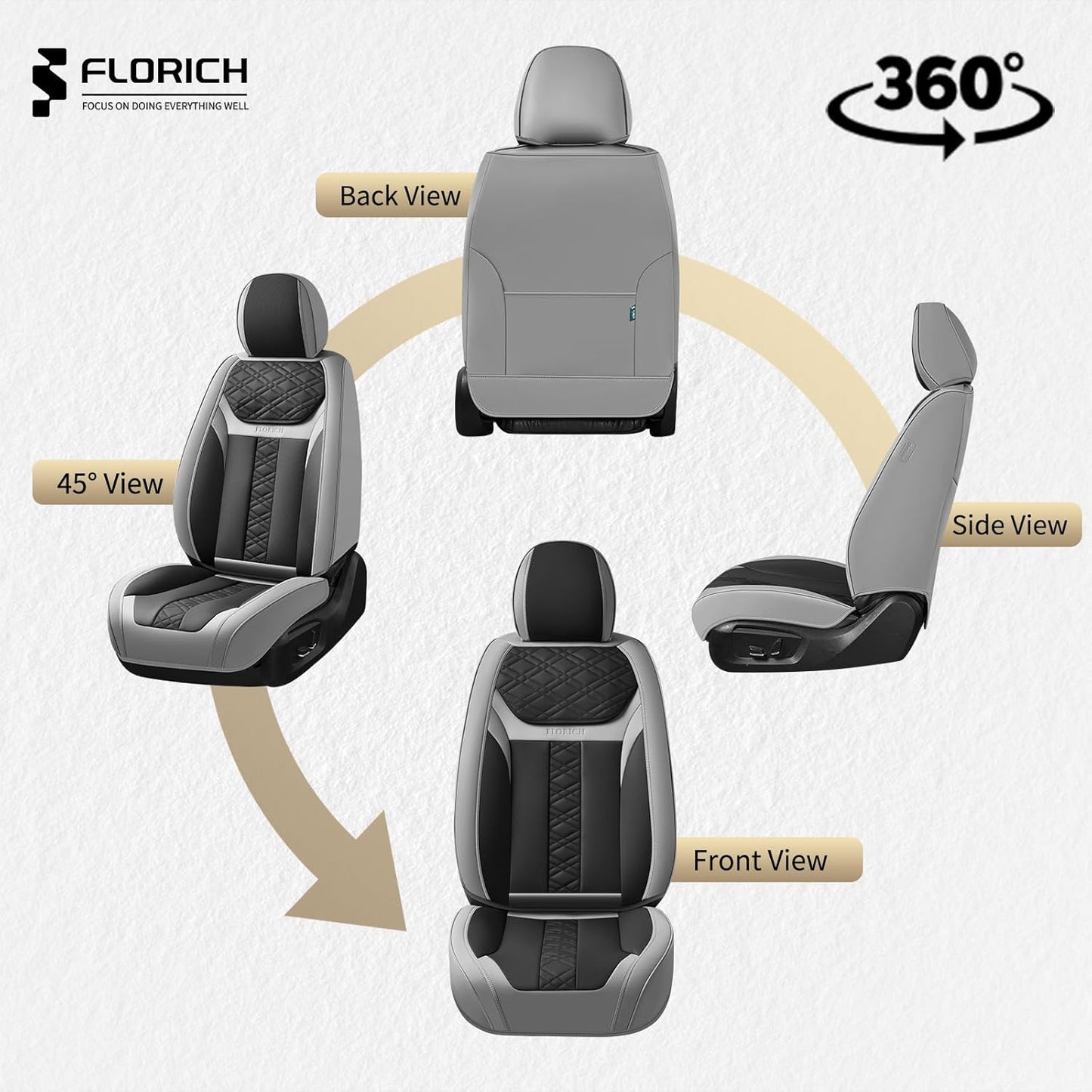FLORICH Car Seat Covers Full Set, Automotive Seat Covers, Black Car Seat Cover, Waterproof Seat Protectors Universal fit for Car Truck Van SUV - Black