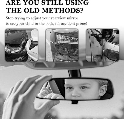 2026 Latest 360° Adjustable Car Mirror for Baby,Clip on Baby Rear View Mirror for Car with Retractable Clamping Arm,Universal Curved Backseat Mirrors for Babies Observing & Safety