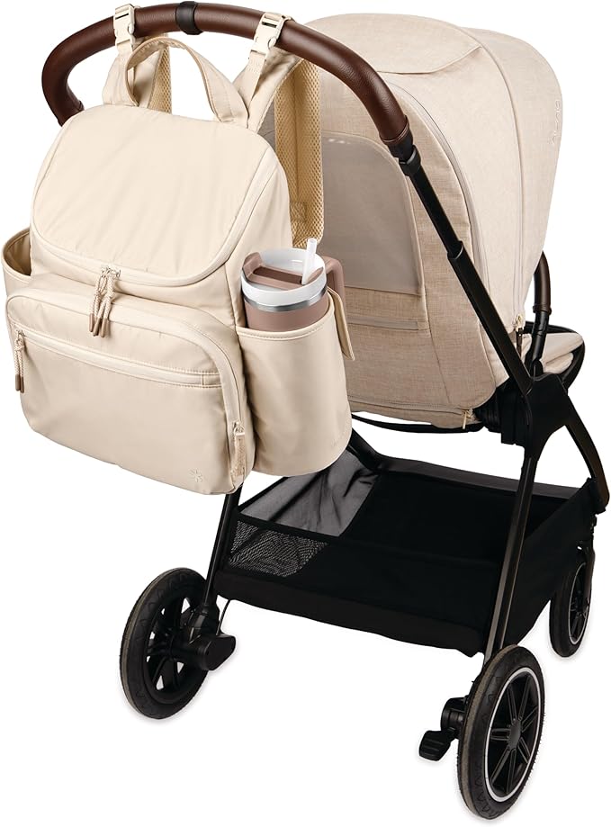 Skip Hop Diaper Bag Backpack with Portable Changing Pad Adjustable Pocket for 30 oz. Tumblers 9 Total Pockets Insulated Packing Cubes Luggage Sleeve & Stroller Straps Fits a 14” Laptop Forma Next Oat