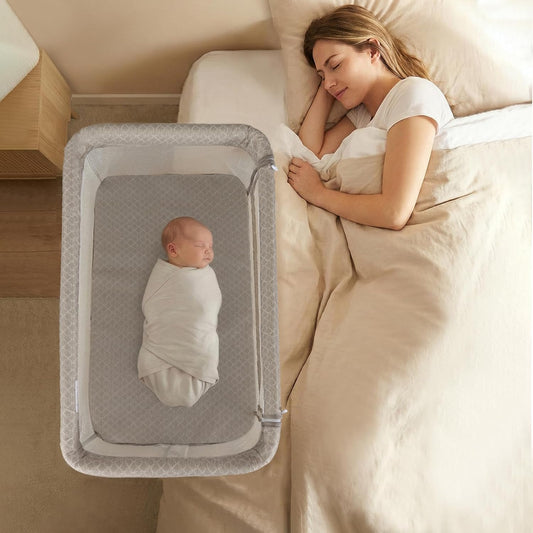 INFANS Over Bed Bassinet for Baby, Bedside Sleeper with Lowering Wall for Easy Access, Safe Close Sleeping, Adjustable Height, Storage, Newborn Infant Girls Boys (White)
