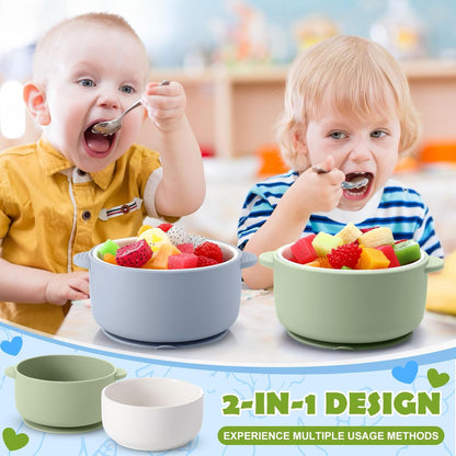 Domensi 4 Sets Kids Porcelain Bowls with Suction Sleeves Toddler Suction Bowl Upgrade Durable Microwave Dishwasher Safe Cereal Soup Snack Dishes for Baby Children Feeding Supplies (Macaron Colors)