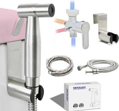 Vayzluiy Handheld Toilet Bidet Sprayer for Toilet-Adjustable Water Pressure Control with Bidet Hose for Feminine Wash, Stainless Steel Brushed Nickel Cloth Diaper for Baby Wash (Stainless Steel, 1)