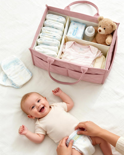 Tivellary Baby Diaper Caddy Organizer – Spacious Storage Basket for Newborn Essentials, Nursery & Diaper Station, Registry Essential, Dusty Rose