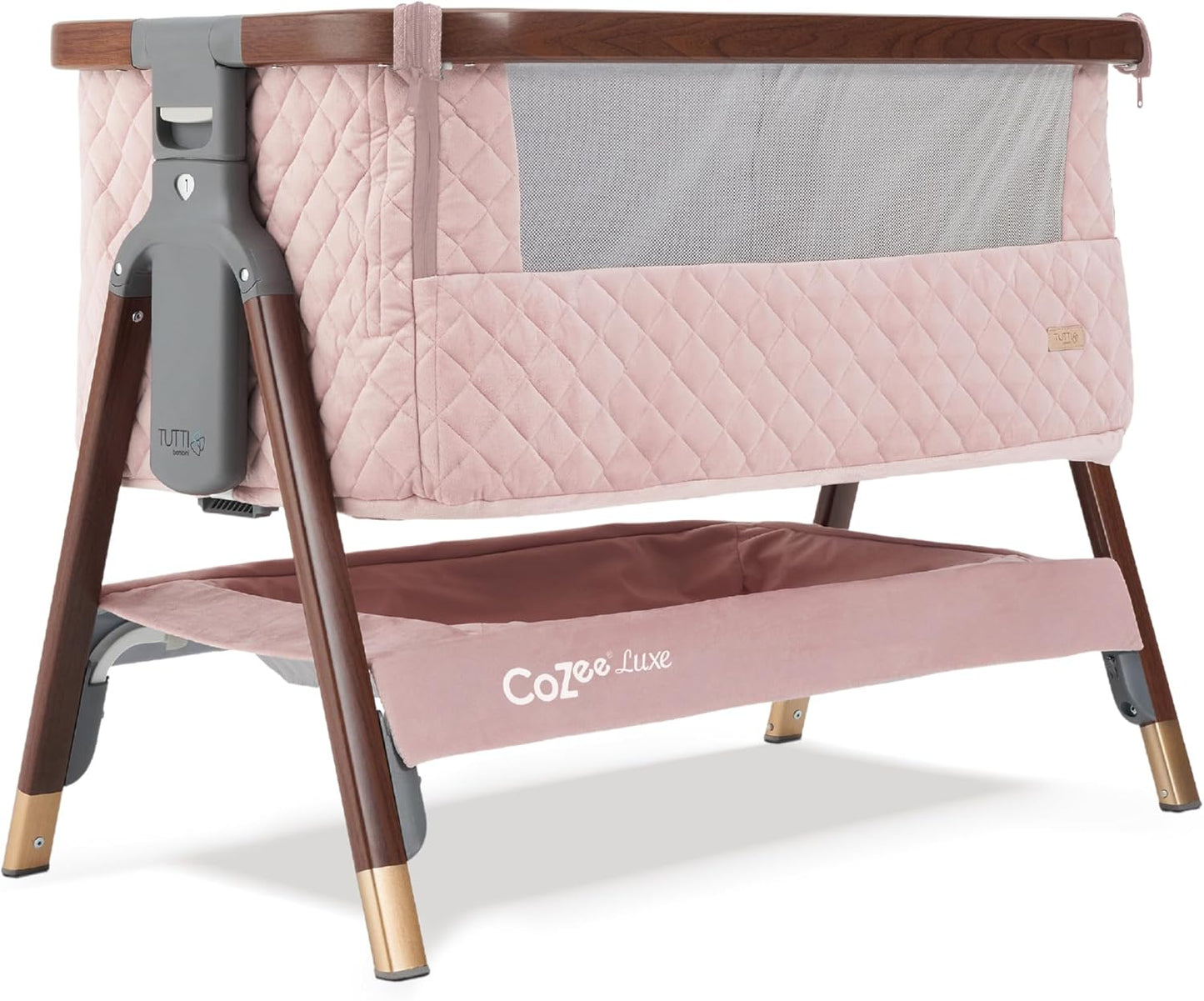 Tutti Bambini CoZee® 2-in-1 Baby Bassinet & Bedside Sleeper - Fast-Folding Bedside Bassinet, Baby Crib with 6 Mattress Heights & Breathable Mesh Window, Mattress Included, 0-6 Months (Oak & Charcoal)