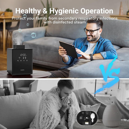 Livatro Stainless Steel Humidifier, 3L Warm Mist Humidifier, Easy Clean with Warm Steam Humidifier, Healthy Air Mist Humidifiers for Bedroom Living Room, with Sleep Mode and Auto-off Setting