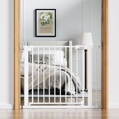 Babelio Baby Gate for Doorways and Stairs, 36-41" Pet Gate with Wide Walk Thru Door and Lock Indicator, No Drill Pressure Mounted Safety Gate with Double Lock and Self-Closing, White