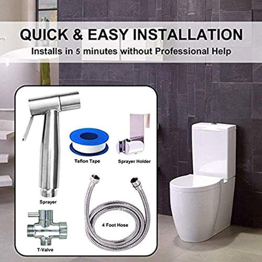Stainless Steel Handheld Bidet Spray for Existing Toilets. Shower Dual Use Shattaf & Cloth Handheld Diaper Washer Sprayer Complete Bidet Set Spray Kit Silver