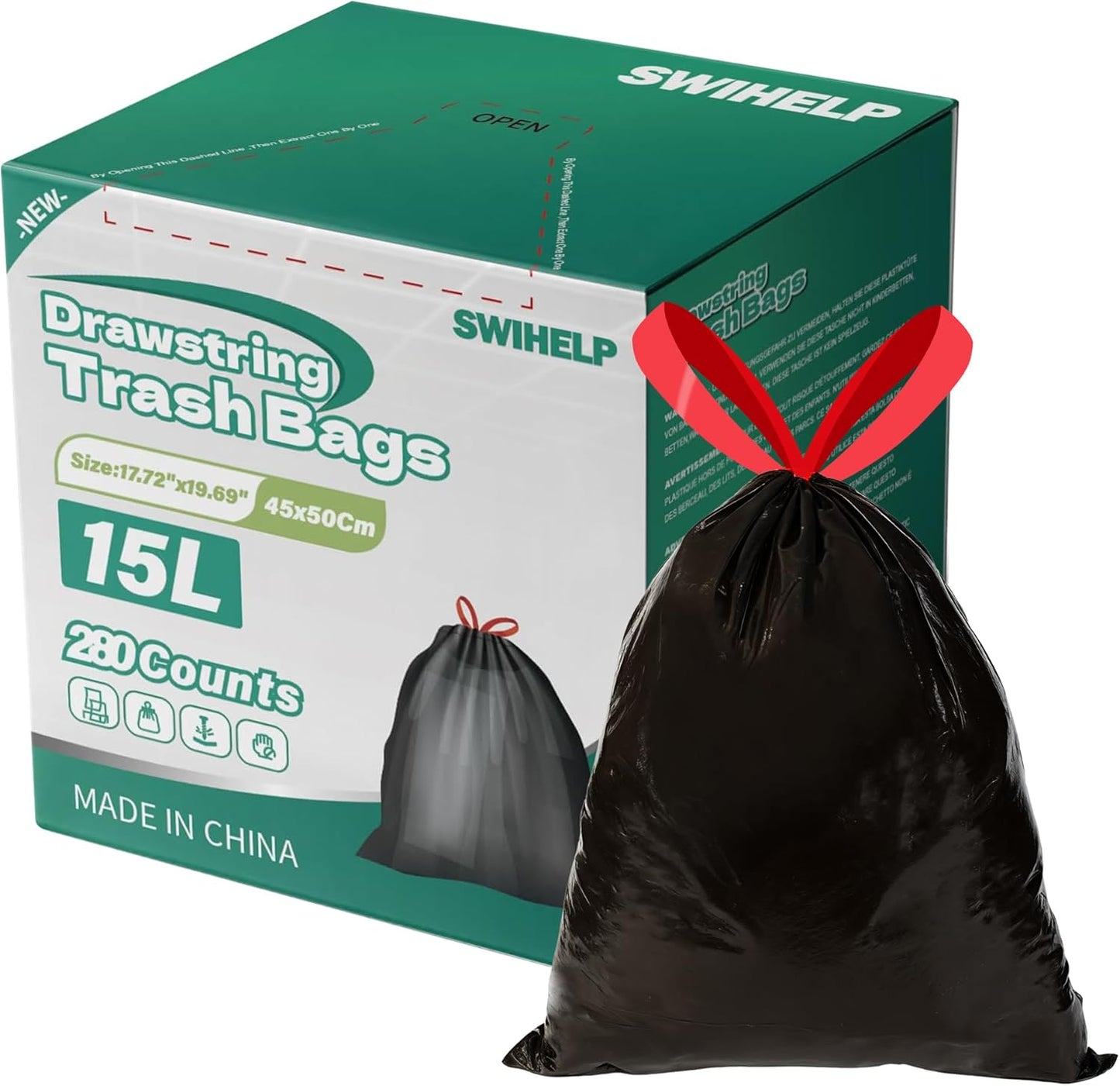 Handle Trash Bags 4 Gallon 100 Counts Small Garbage Bags for Office,Kitchen,Bedroom Waste Bin, Rubbish,Trash Can Liner