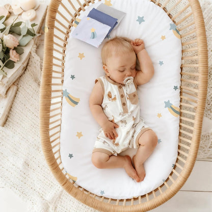 3 Pack Stretchy Bassinet Sheets 20" x 33" Compatible with Baby Delight, Angelbliss, Maxi-COSI & Most Regular Size Bedside Sleeper- Soft Breathable Fitted Bassinet Sheets for Baby - Yellow & Flower