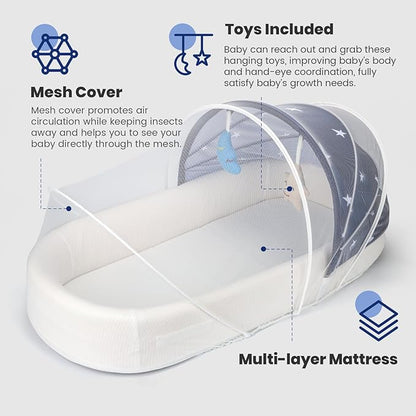 Portable Baby Bassinet- Travel Bassinet for Newborn and Infant, Suitable for Indoor & Outdoor Carry, Lightweight Foldable Washable, Portable Bassinet for Baby Travel, Portable Travel Bassinet, Blue