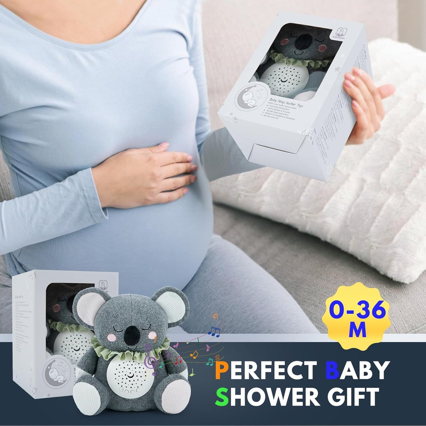 Baby Sleep Soother Bedtime Bear with Night Light Star Projector, Soft Cotton Stuffed Animal Toys for Boys Girls, Lullaby Music, White Noise for Newborn Shower Gifts