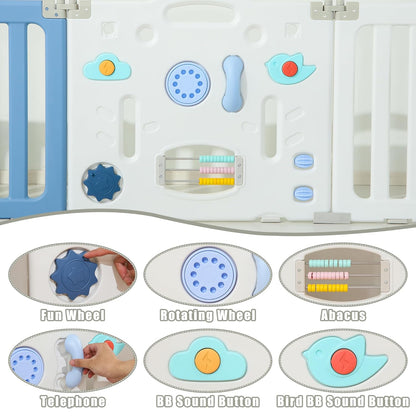 Bestgame Baby Play Pen, Foldable Play Pens for Babies and Toddlers, 14 Panels Extra Large Baby Playpen, Astronauts Portable Fence, Kids Gate Playpen Yard - Grey
