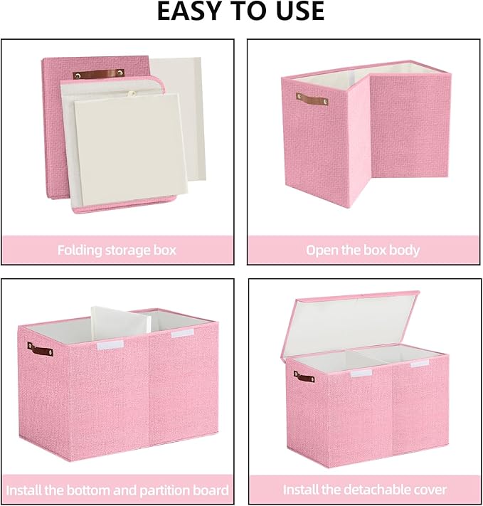 Bagnizer Large Toy Storage Box with Lids, Collapsible Sturdy Baby Storage Organizer Chest Bin Basket for Kids, Boys, Girls, Playroom, Nursery, Bedroom, Closet 25"x13"x16" (Pink)
