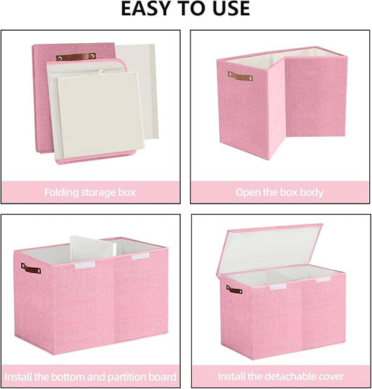 Bagnizer Large Toy Storage Box with Lids, Collapsible Sturdy Baby Storage Organizer Chest Bin Basket for Kids, Boys, Girls, Playroom, Nursery, Bedroom, Closet 25"x13"x16" (Pink)