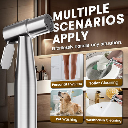 Handheld Bidet Sprayer for Toilet - Adjustable Pressure Stainless Steel Jet Sprayer for Cloth Diaper Cleaning, Feminine Wash & Baby Care, Muslim Shower Hose Kit KPGFWY (Gunmetal Gray)