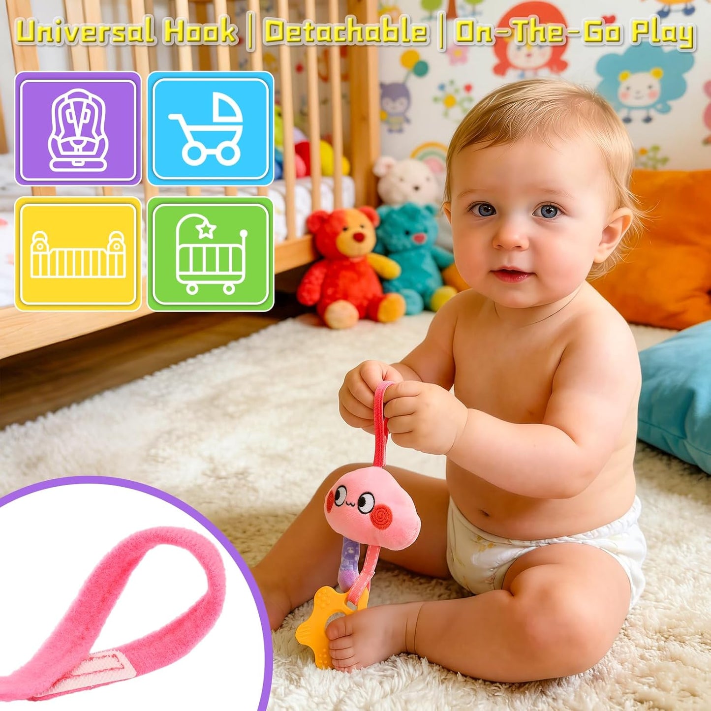 Musical Car Seat Toy for Babies 0-12 Months Girl, 5-in-1 Sensory Activity Hanging Toy Stroller Toy with Soothing Music, Rattle, Mirror for Newborn Infants Essential Gifts, Unicorn