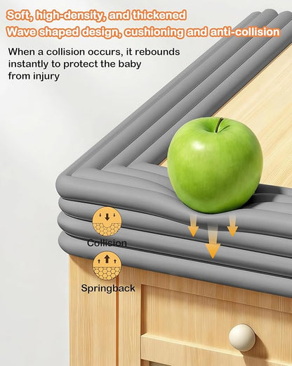 Corner Protector Baby, 16.5FT 0.32''Th W-Shape Edge Protector for Baby Proofing 3.2'' Wide Foam Fireplace Cushion Pre-Taped Safety Guard Bumper Pad for Furniture Wall Stair Door (Grey)