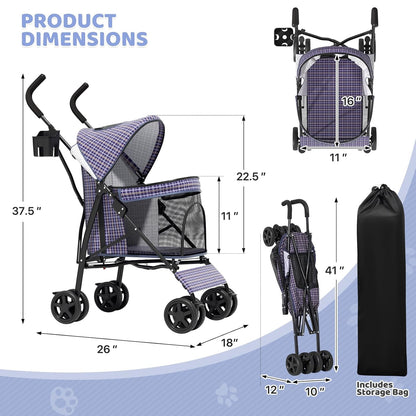 Magshion Compact Pet Stroller for Small-Medium Dogs/Cats up to 22lbs, 4-Wheel Lightweight Umbrella Shaped Portable Puppy Travel Jogger with Breathable Mesh, Cup Holder & Rear Storage, Black