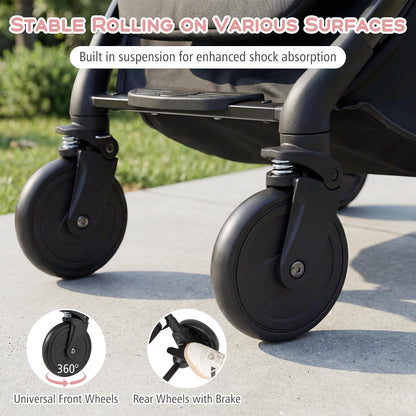 BABY JOY Lightweight Stroller, Compact Travel Stroller with One-Hand Fold, Adjustable Backrest, Canopy, Cup Holder, Footmuff & Storage Basket for Toddlers (Gray)