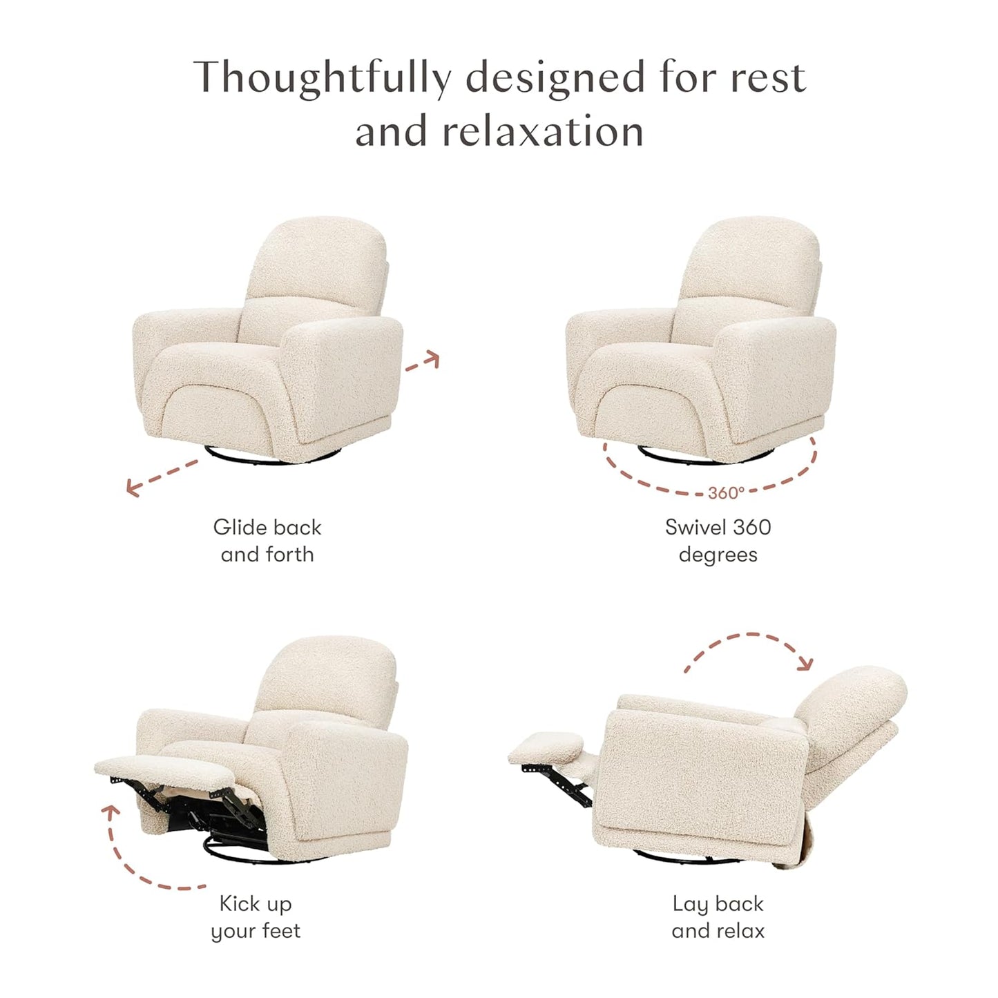 Babyletto Rainbow Recliner and Swivel Glider in Almond Teddy Loop, Greenguard Gold Certified and CertiPUR-US® Certified