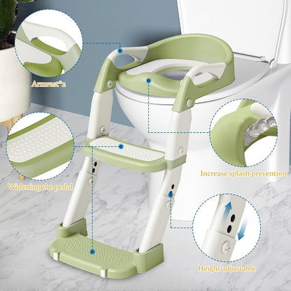 Potty Training Seat 3-in-1 Toddler Toilet Ladder (Toilet, Ladder, Squatting Aid) for Children Boys Girls with Removable Cushion, Anti-Splash & Foldable Design - Grey