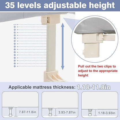 Ciilee Baby Bed Rail for Toddlers Portable Travel Kids Beds Guard Rails for Queen Bed Foldable Children Side Railing for Twin Beds Adjustable Bedrail Barandas para Camas de Niños（Grey,32in