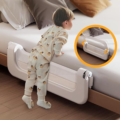 Baby Bed Guard Rail for Toddler - 59in Adjustable Heights, Swing Down Bedrail, Extra Tall Child Safety Side Railing Guards for Kids - Toddler Bed Rail for Queen, King, Twin, and Bunk Size Beds - Full
