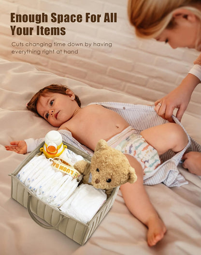 SWEET DOLPHIN 2-Pack Quilted Diaper Caddy Organizer – Premium Puffer Style Nursery Storage Bins – Water-Resistant & Wipeable Changing Table Organizer – Trendy Tote for Home & Car Travel - Mocha Brown