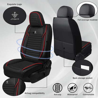 Seat Covers Fit for Mini Convertible 2009-2025 Premium Leather Car Seat Covers, Waterproof Non-Slip and Airbag Compatible, Fashion Car Seat Protector (Black Red,Front Set with Pillow)