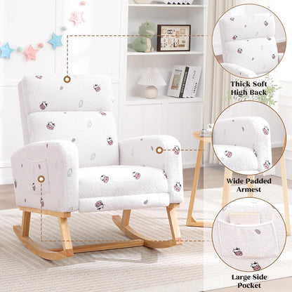 HCHAIRH Rocking Chair Nursery, Nursing Rocking Chairs with Foot Rest for Mom Nursery, Glider Rocker Chair with Footrest and High Backrest for Living Room, Bedroom, Beige