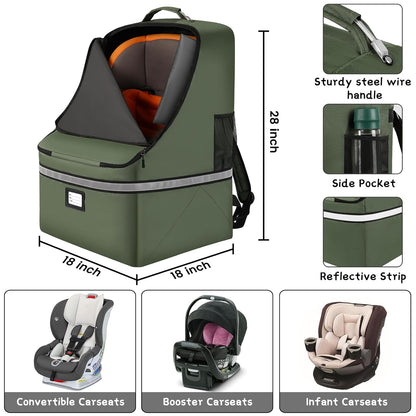 Car Seat Travel Bag,Padded Car Seats Backpack with Steel Cable Handle and Reflective Stripes, Large Durable Carseat Carrier Bag,Airport Gate Check Bag,Infant Seat Travel Bag with Shoulder Strap,Black
