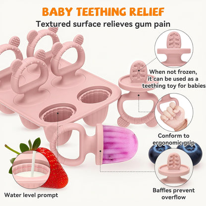 2-in-1 BPA-Free Ice Pop Molds & Silicone Baby Teethers for Teething Relief | Easy Fill Feeder for Breastmilk, Puree & Baby Food | Soothing, Fun & Safe Chewable Teething Toys for Infant & Toddler