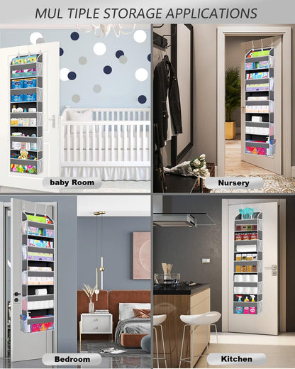 TAHAVICE 1 Pack Over The Door Organizer Storage, Hanging Organizer Closet with 5 Large Pockets 10 Mesh Pockets, 44 lbs Weight Capacity, Behind Door Storage for Nursery Bedroom Bathroom (Dark Grey)