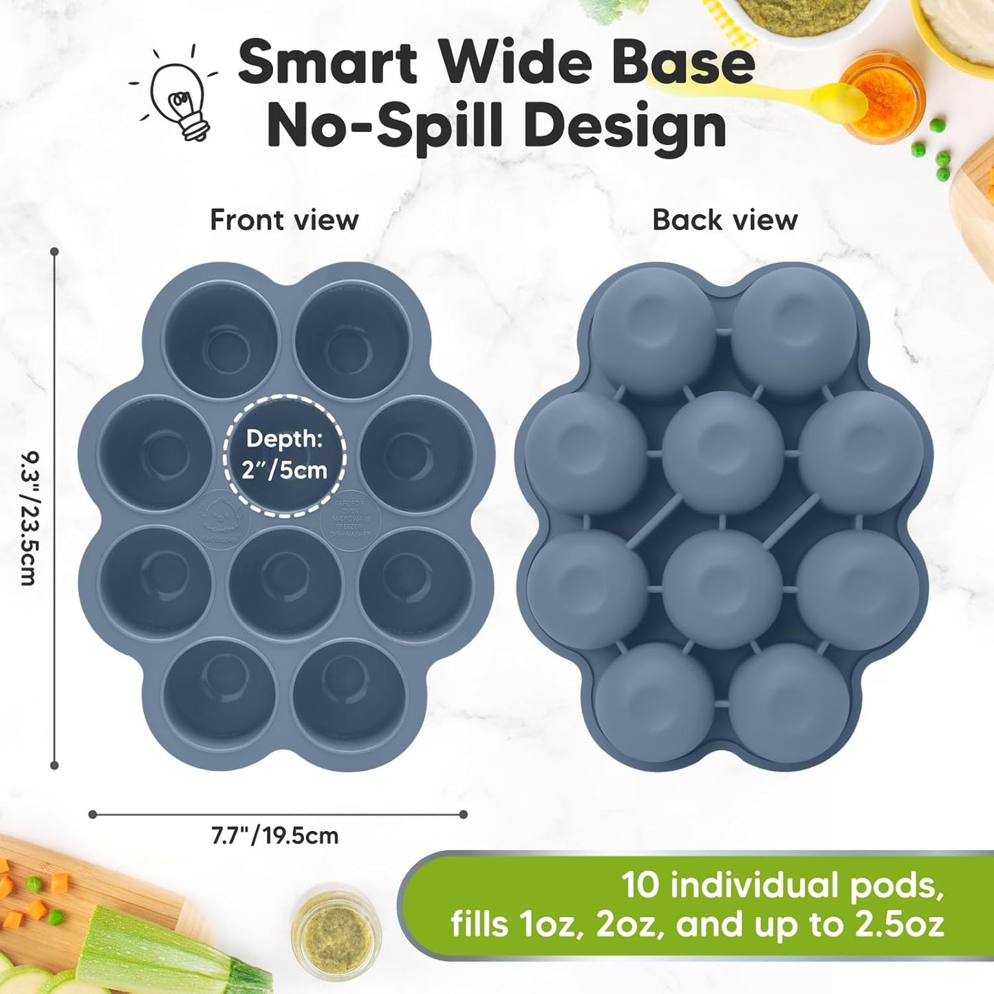 KeaBabies Silicone Food Freezer Trays with Lid, 2oz x 10 Pods Baby Food Storage Containers, Easy Puree Meal Prep, Breast Milk Silicone Freezer Molds, Dishwasher, Microwave Safe, BPA-Free (Chai Latte)