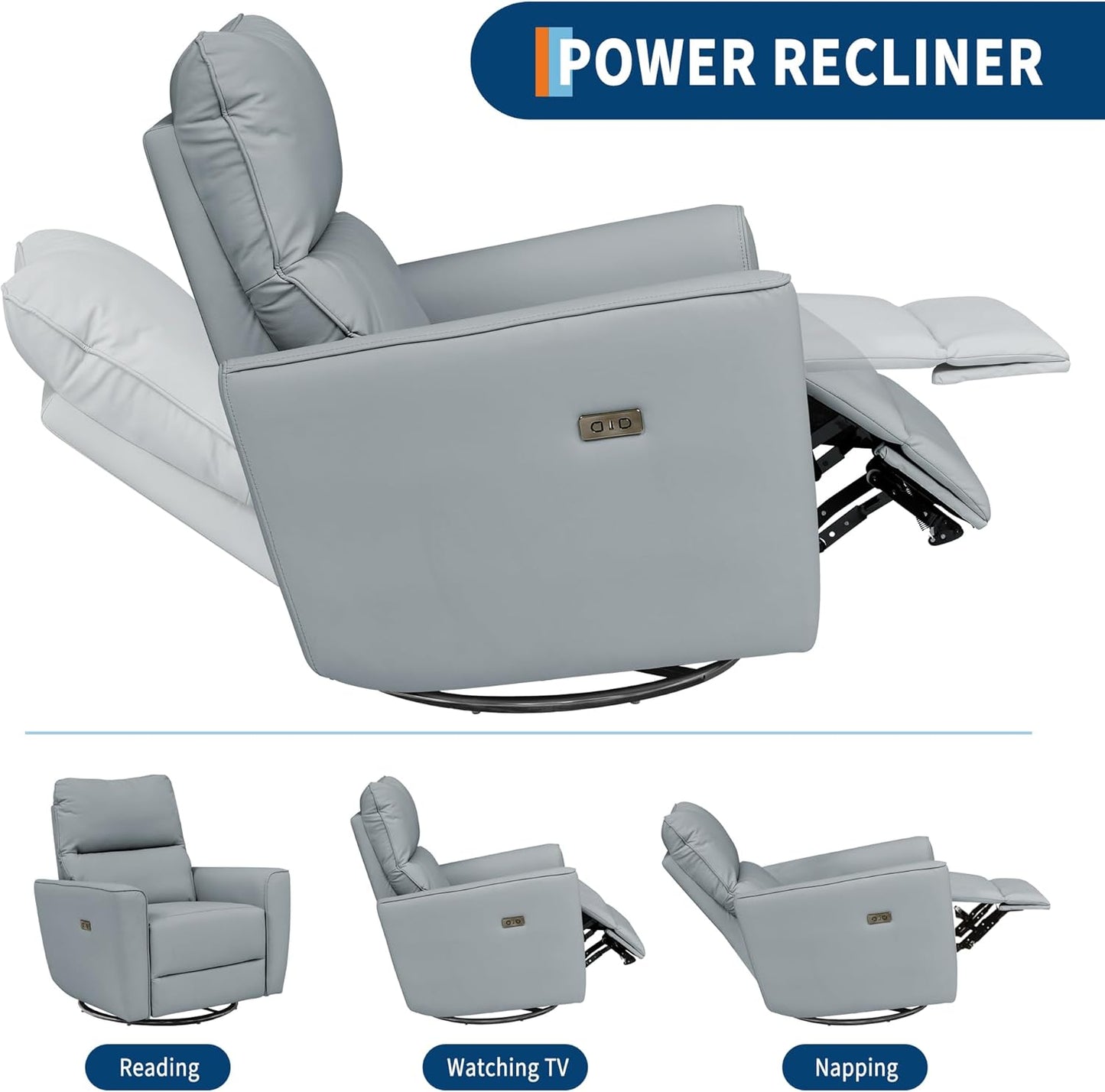 GarveeHome Power Recliner Chair, 270° Swivel Rocking Glider with USB Charging Port, Chenille Upholstered Fabric, Ergonomic Modern Nursery Chair for Living Room, Bedroom, Nursery (Beige)