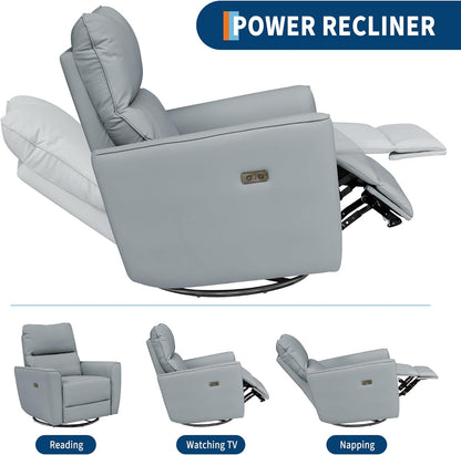 GarveeHome Power Recliner Chair, 270° Swivel Rocking Glider with USB Charging Port, Chenille Upholstered Fabric, Ergonomic Modern Nursery Chair for Living Room, Bedroom, Nursery (Beige)