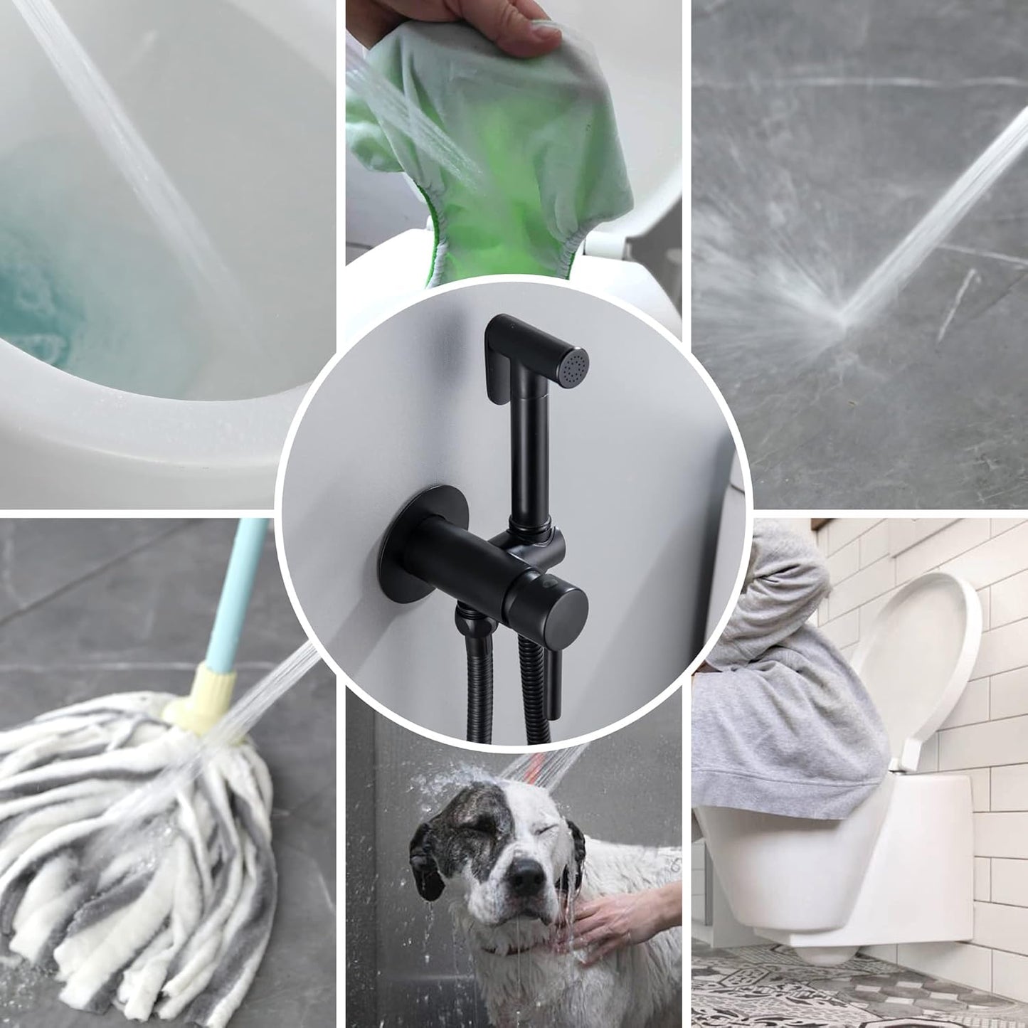 SHAMANDA Handheld Bidet Sprayer for Toilet, Stainless Steel Baby Cloth Diaper Sprayer Kit, Bathroom Toilet Bidet Attachment Set for Bathing Pets Feminine Hygiene, Matte Black BDS01-7