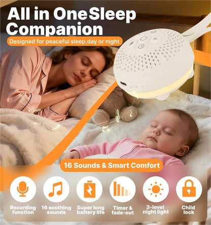 Hmusic Portable White Noise Machine with Voice Recording - 16 Soothing Sounds Sleep Machine, 20-60H Battery, 3-Level Night Light | 3 Timers Sleep Aid for Adults & Babies