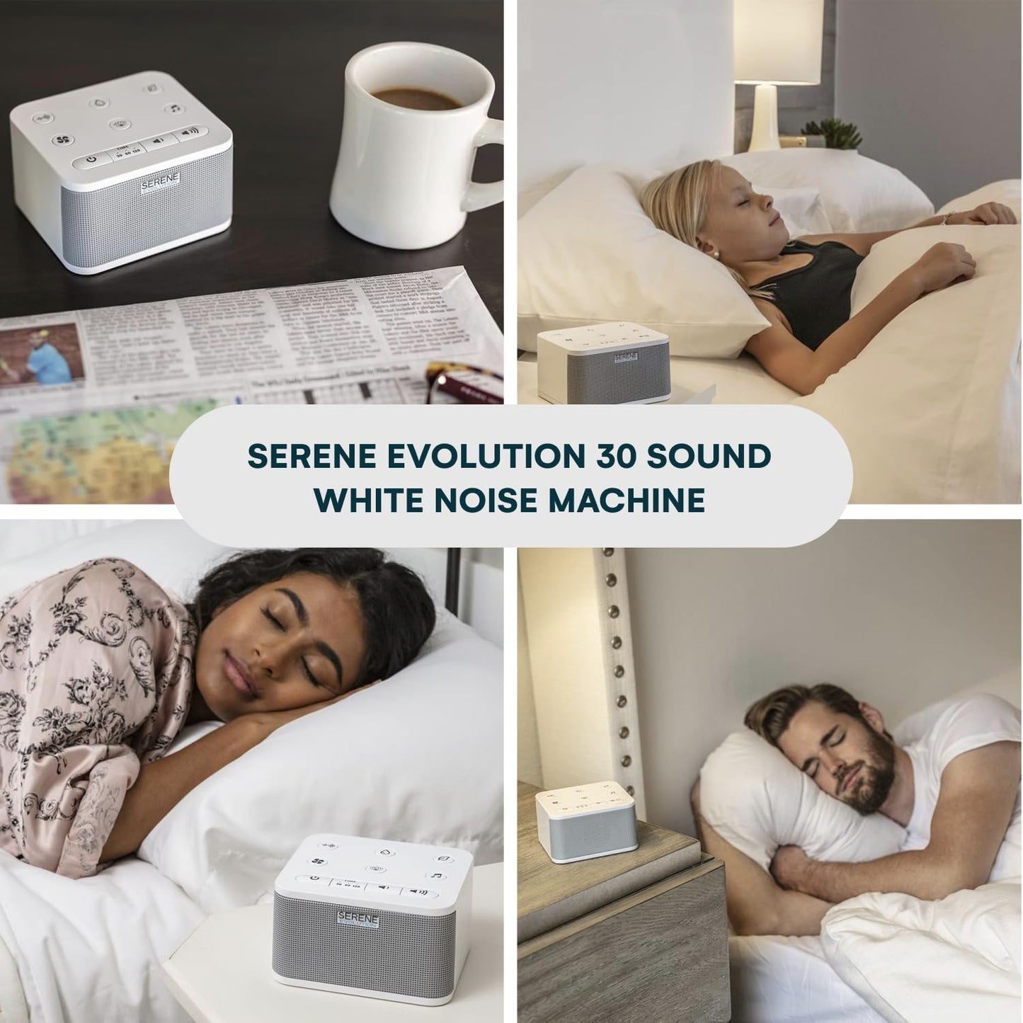Serene Evolution 45 Sound Portable White Noise Machine - Sleep Sound Machine for Adults, Kids, Baby, Home, Office Privacy - White Noise Machine for Office - Nature Sound Machine - White Noise Maker
