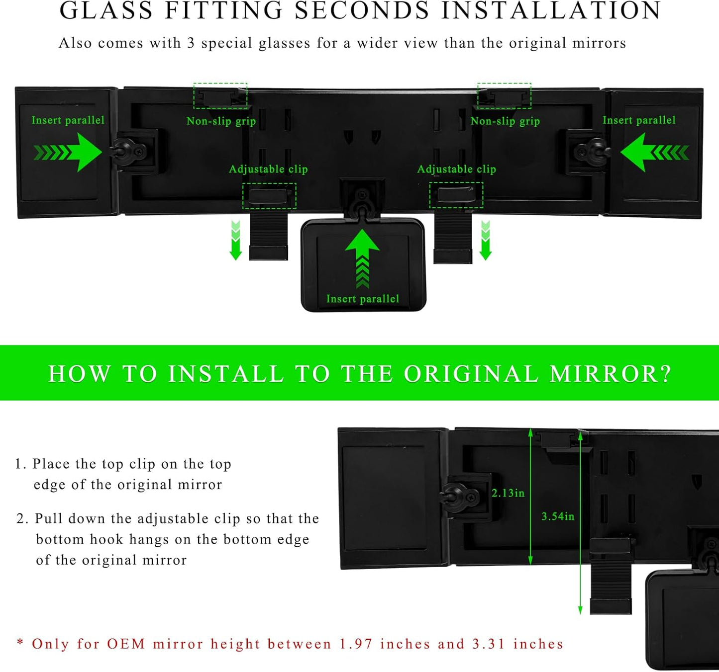 15" Rear View Mirror with Baby Mirror, Panoramic Anti-Glare Wide Angle Convex Rearview Mirror, Vehicle Interior Clip-on Rear View Baby Mirror Extender Reduce Blind Spot