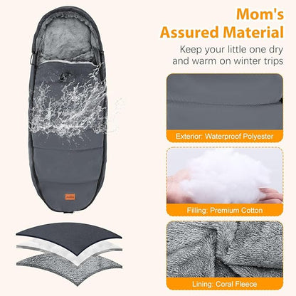 Zooawa Warm Bunting Bag Universal, Waterproof Baby Stroller Sleeping Bag for Cold Weather, Stroller Toddler Footmuff, Extra Thick, Fits 6-36 Months Baby, Gray