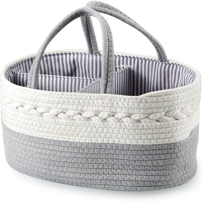 PandaEar Baby Diaper Caddy Organizer for Boys Girls, Portable Baby Diaper Basket, Travel Cotton Rope Diaper Caddy Change Organizer for Baby Shower Gifts Newborn Infants