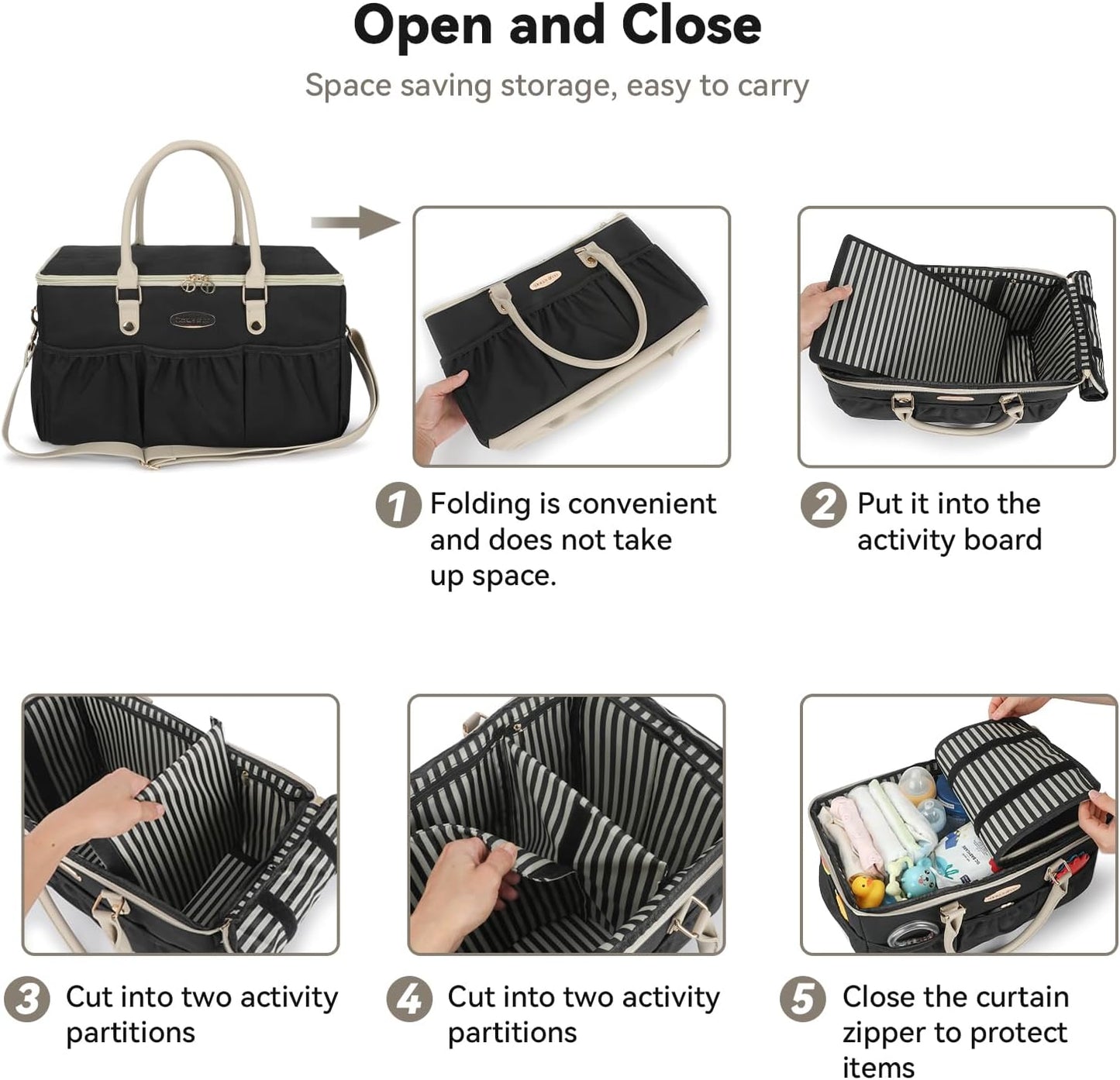 DOKUS & CO Luxe Diaper Caddy Organizer, Extra Large Collapsible Nursery Storage Tote for Baby Essentials & Travel