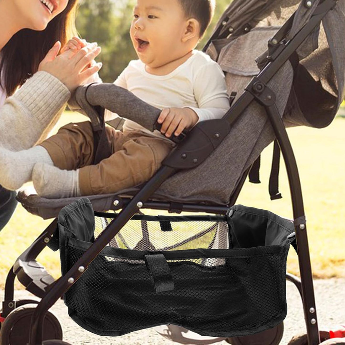 2pcs Universal Stroller Basket Attachment Large Capacity Under Stroller Storage Bag for Trend Wagon Accessories and Easy to Install Organizer for Stroller Storage
