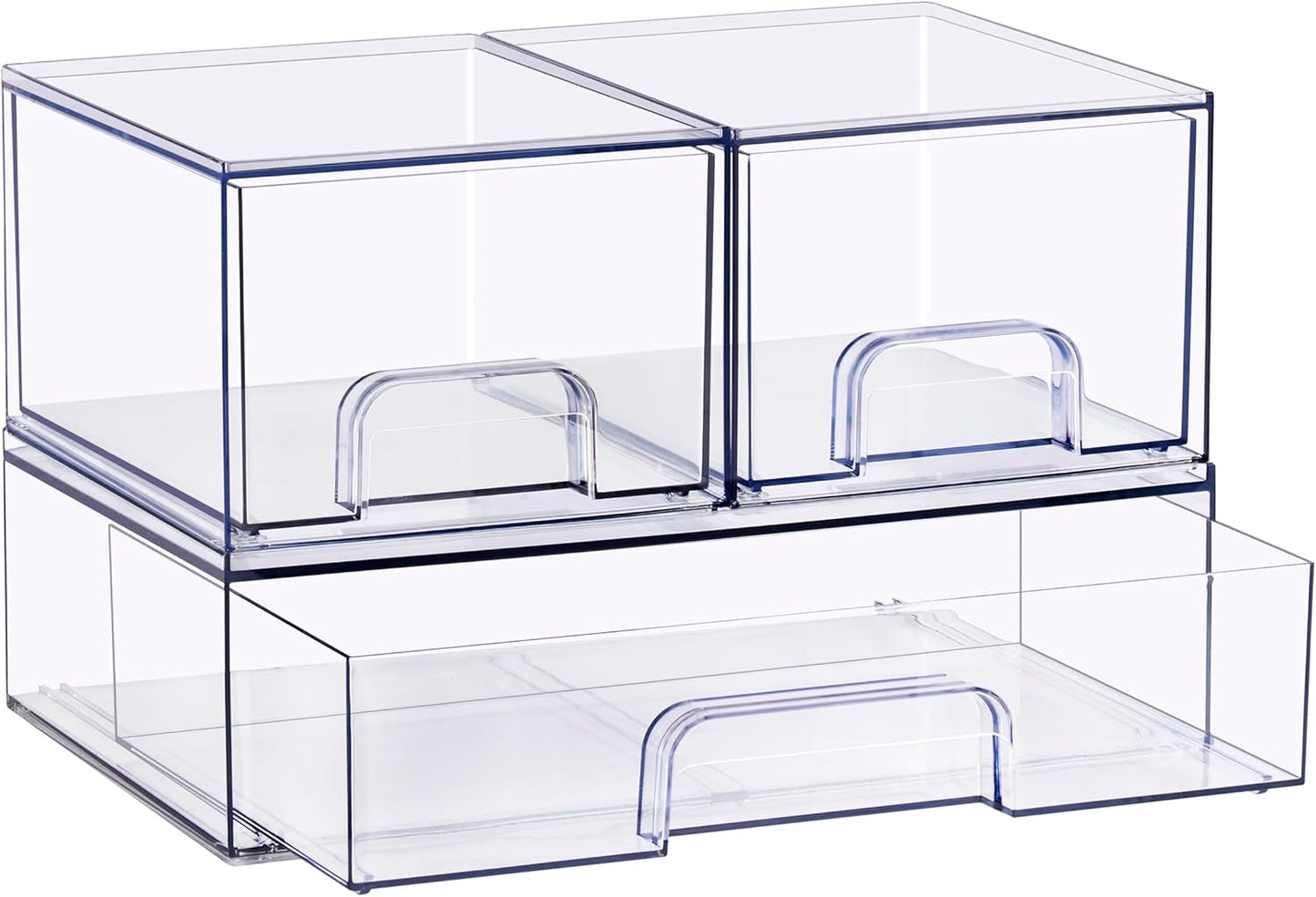 Sorbus Stackable Acrylic Storage Drawers – 2 Small + 2 Tall + 1 Wide – 5 Pack Clear Plastic Organizer Bins for Baby Bottles, Makeup, Bathroom & Vanity, Pull-Out Drawer Design for Kitchen Cabinets