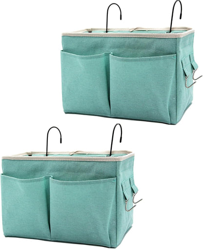 Bedside Caddy Organizer/Bedside Hanging Storage Bag Multi-Function Caddy for Bunk bed Hospital Beds Dorm Bed Rails, Holders Books Glasses Phones Magazine(White)
