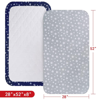 Pack and Play Sheets, 2 Pack Mini Crib Sheets, Stretchy Playard Fitted Sheet, Compatible with Graco Pack n Play, Soft and Breathable Material, Planet & Flower