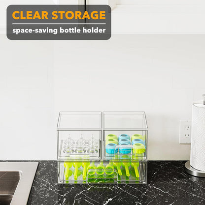 SpaceAid Bottle Storage Organizer Baby - Acrylic Bottles Station Organizer Container, Stackable Clear Drawers for Countertop, Vanity, Bathroom, Cabinet, Pantry Organization, 5 Pack, 2S2M1L, 15.4" H