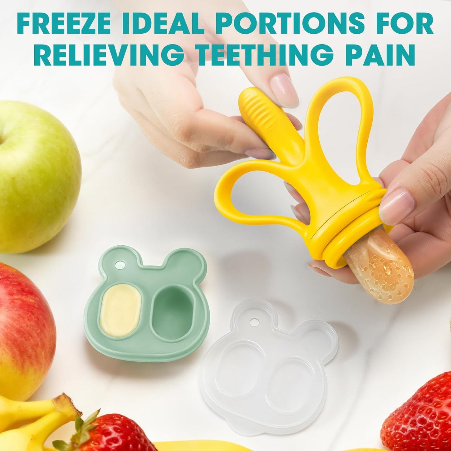 JEXFUN Baby Fruit Feeder & Breastmilk Popsicle Mold Set, Silicone Food Feeder Pacifier for Cooling Relief with 3 Replaceable Pouches, BPA-Free Teething Toy for Safe Infant Self Feeding (Pea Green)