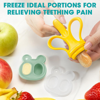JEXFUN Baby Fruit Feeder & Breastmilk Popsicle Mold Set, Silicone Food Feeder Pacifier for Cooling Relief with 3 Replaceable Pouches, BPA-Free Teething Toy for Safe Infant Self Feeding (Pea Green)